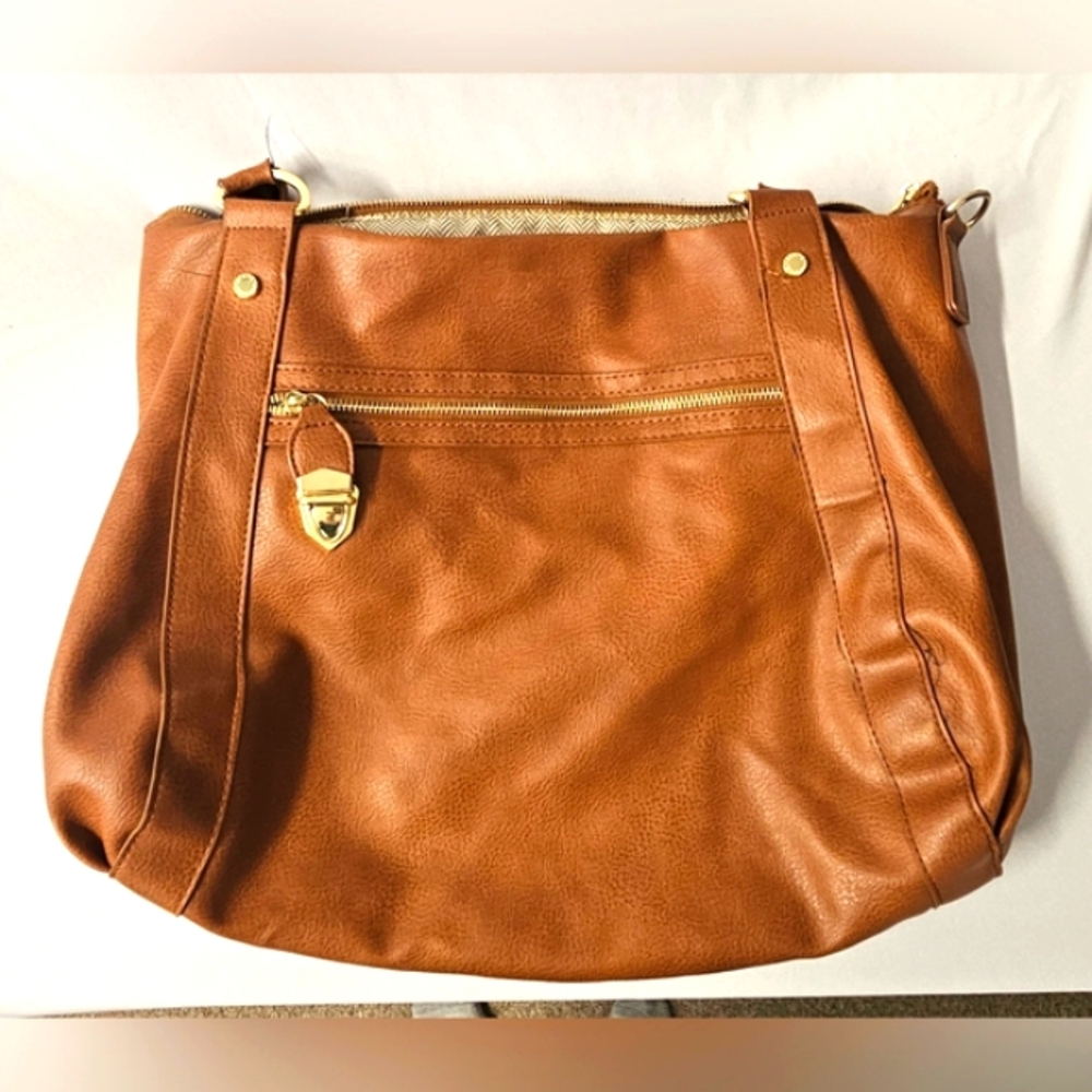 Steve Madden XL Travel/Gym Bag Purse Faux Leather Bronze/Brown EUC